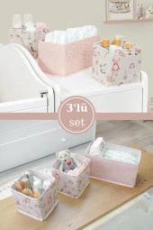 Onikiden Baby 3’lü Çekmece İçi Düzenleyici, Çok Amaçlı Bebek Bakım Organizer Kutu 3’lü Set Pembe thumbnail 1