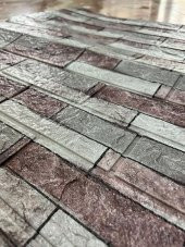 Renkli Duvarlar 70x77cm(0,53m2)Ofis Dükkan Mağaza Kendinden Yapışkanlı Bordo Gri Taş Desen Duvar Kağıdı Paneli NW139 - 3