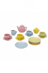 17 Parça Renkli Puantiyeli Porselen Çay Takımı Oyuncak Evcilik Seti thumbnail 2