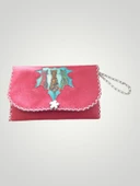 Vegan Deri Portföy/Clutch Kedili Tasarım Çanta - Bordo Renk - Boyutları 17/26 - 1