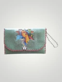 Vegan Deri Portföy/Clutch Resimli Tasarım Çanta - Yeşil Renk - Boyutları 17/26 - 1