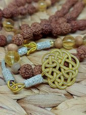 Rudraksha Tohumlu Sitrin Taşlı 108lik El Yapımı Bakır Kazazlı Mala Kolye thumbnail 2