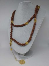 Rudraksha Tohumlu Sitrin Taşlı 108lik El Yapımı Bakır Kazazlı Mala Kolye thumbnail 5