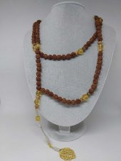 Rudraksha Tohumlu Sitrin Taşlı 108lik El Yapımı Bakır Kazazlı Mala Kolye thumbnail 8