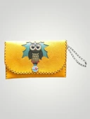 Vegan Deri Portföy/Clutch Baykuş Resimli Tasarım Çanta - Taba Renk - Boyutları 17/26 - 1