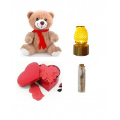 Eşe Sevgiliye En Güzel Romantik Hediye Aşk Sözleri Kalp Kutusu Peluş Ayı Mini Gece Lamba Dilek Şişe - 1