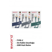 SWORD 3 metre Type-C Hızlı Şarj ve Data Kablosu - 1