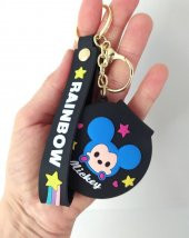 Anahtarlık Silikon Mickey Mouse Ayna Anahtarlık Çanta Süsü Karakter Figür Oyuncak Siyah - 2