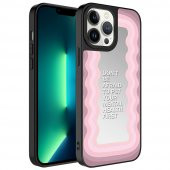 KNY Apple İphone 13 Pro Max Kılıf Aynalı Desenli Parlak Mirror Kapak Pembe - 1