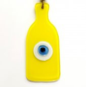 Nazar Boncuklu Sarı Renk Şişe Şekilli Cam Duvar Süsü Hediyelik Eşya thumbnail 1