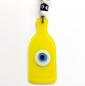 Nazar Boncuklu Sarı Renk Şişe Şekilli Cam Duvar Süsü Hediyelik Eşya thumbnail 2