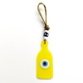 Nazar Boncuklu Sarı Renk Şişe Şekilli Cam Duvar Süsü Hediyelik Eşya thumbnail 3