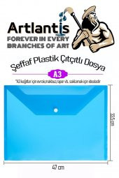A3 Çıtçıtlı Dosya Mavi 1 Adet A-3 Çıt çıtlı Zarf Dosya Transparan 47x33.5 cm Büyük Boy Çıtçıtlı Dosya - 2