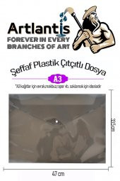 A3 Çıtçıtlı Dosya Füme 5 Adet A-3 Çıt çıtlı Zarf Dosya Transparan 47x33.5 cm Büyük Boy Çıtçıtlı Dosya - 2