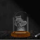 Kalp Tutan Kedi Fanus Lamba 3 Boyutlu Ofiste Ve Ev Dekorasyonu Elektrikli Masa Üstü Gece Lambası - 1