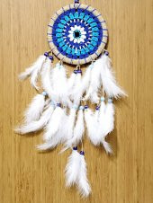 Nazar Boncuğu Desenli Dream Catcher El Yapımı Kuş Tüylü Rüya Kapanı Duvar Süsü thumbnail 3