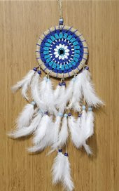 Nazar Boncuğu Desenli Dream Catcher El Yapımı Kuş Tüylü Rüya Kapanı Duvar Süsü thumbnail 4