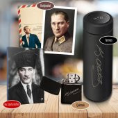 Halk Kitabevi Dereceli Atatürk İmzalı Termos - Trablusgarp Atatürk Defter - Kartpostal ve Zippo Modeli Çakmak - 1