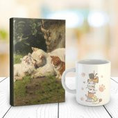 Halk Kitabevi Kedi Ailesi 128 Sayfa Çizgili defter ve Kedi Kulesi Kupa Bardak - 1