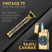 Halk Kitabevi USB Şarjlı Vintage T9 Traş Makinesı ve Saatli Çakmak - 1