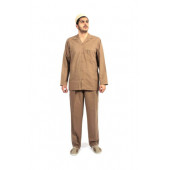 Hac Umre Kıyafeti Duble Cep Safari Takım Gabardin Kumaş Kahverengi - 2