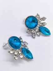 Gümüş Renk Mavi Taşlı Kolye-Küpe Set - 2