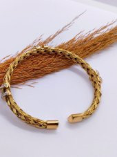 Gold Renk Örgü Halat Taşlı Çelik Bileklik - 2