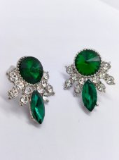 Gümüş Renk Yeşil Taşlı Kolye-Küpe Set - 3