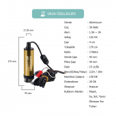 KIZILIRMAK 12 VOLT ALÜMİNYUM DALGIÇ TİPİ SIVI AKTARMA POMPASI (FİLTRE+ARAPUAR) - 1