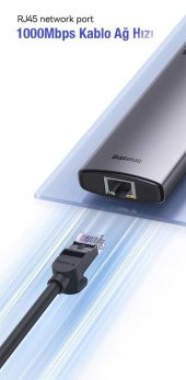 Baseus 100W Type C Hub 10Gbps USB3.1 1000Mbps Rj45 100W Type C Şarj Typc e Dönüştürücü Çoğaltıcı HUB - 4