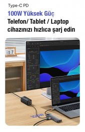 Baseus 100W Type C Hub 10Gbps USB3.1 1000Mbps Rj45 100W Type C Şarj Typc e Dönüştürücü Çoğaltıcı HUB - 5