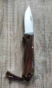 PÜSKÜLLÜ YANDAN BASMALI YAYLI ÇAKI İsim Yazdırılabilir Kamp Bıçağı Ahşap Saplı Avcı Bıçağı Outdoor - 1