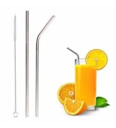 2 Adet Çelik Pipet ve Temizleme Fırçası 3 Parça Çelik Pipet Seti  Düz Pipet Eğik Pipet Ve Temizleme Fırçası 3'lü Set thumbnail 1