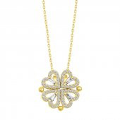 925 Ayar Gümüş Gold Kalpli Açılabilen Yonca Kadın Gümüş Kolye thumbnail 1