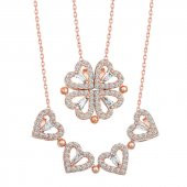 925 Ayar Gümüş Rose Kalpli Açılabilen Yonca Kadın Gümüş Kolye thumbnail 3