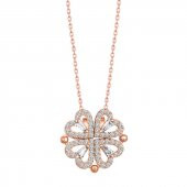 925 Ayar Gümüş Rose Kalpli Açılabilen Yonca Kadın Gümüş Kolye thumbnail 4