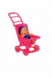 Kız Çocuk Pembe Pusette Oyuncak Et Bebek - 1