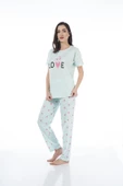 Estiva 22123 Kadın Kalp Desenli Kısa Kollu Viskon Pijama Takımı - 1