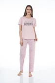 Estiva 22120 Kadın Yazı Desenli Kısa Kollu Viskon Pijama Takımı - 1