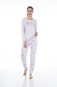 Estiva 22134 Kadın Üzüm Desenli Uzun Kollu Viskon Pijama Takım - 2