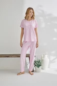 Estiva 23120 Kadın Puantiyeli Yakası Düğmeli Ring Viskon Yazlık Pijama Takımı - 1
