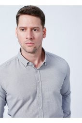 Slim Fit Armürlü Gri Erkek Gömlek thumbnail 3