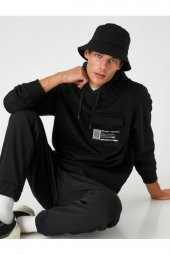 Kapşonlu Sweatshirt Slogan Baskılı Cep Detaylı - 1
