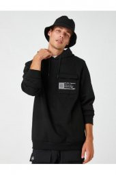 Kapşonlu Sweatshirt Slogan Baskılı Cep Detaylı - 2