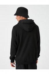 Kapşonlu Sweatshirt Slogan Baskılı Cep Detaylı - 4