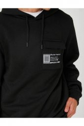 Kapşonlu Sweatshirt Slogan Baskılı Cep Detaylı - 5
