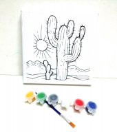 Hayal Sepeti KAKTÜS Resimli Tuval 15 X 15 6lı boya, fırça Boyama seti - 1