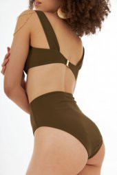 Haki Yeşil Yüksek Bel Tek Alt Bikini - 2