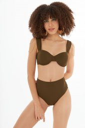 Haki Yeşil Yüksek Bel Tek Alt Bikini - 3
