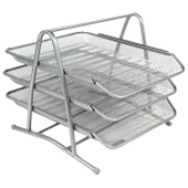 DRT Gri Perfore Metal 3'Lü Evrak Rafı - 1